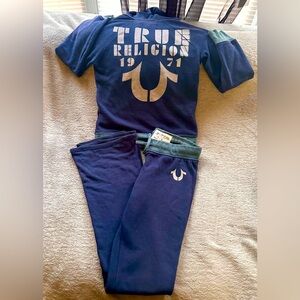 True Religion Navy Rhinestone Sweatsuit Set Women’s XS